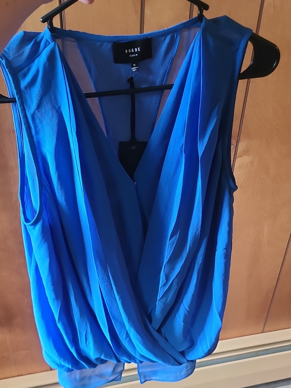 Ro&de Noir Blue Sleeveless Draped V-Neck Top M